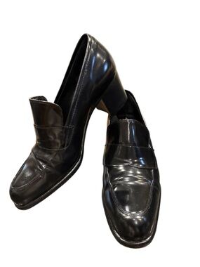 Browns Couture Classic Black Women’s Leather Loafers with chunky heel, size 6.5